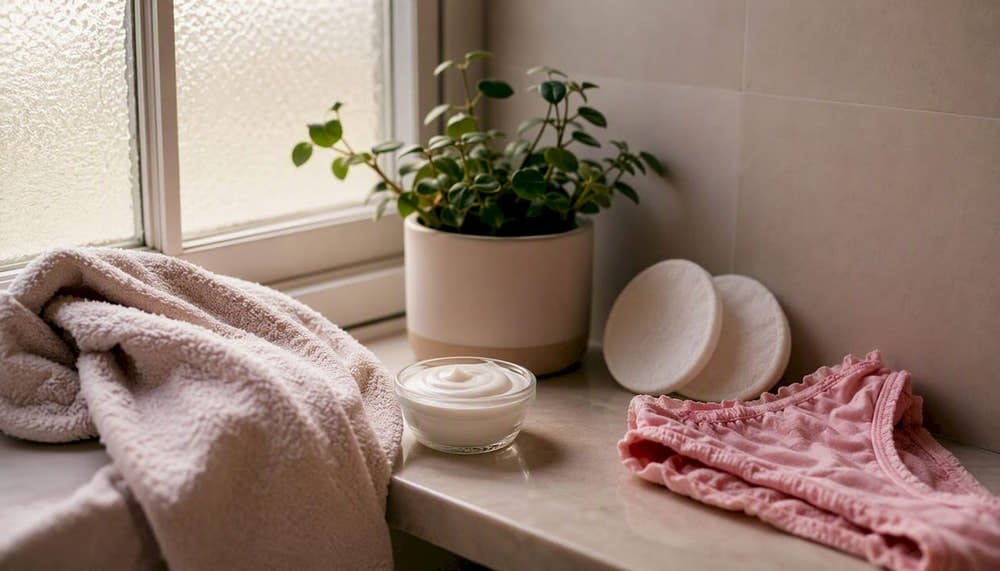 Soothing cream and cotton pad for menstrual skin