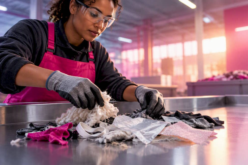 Mixed textile layers sorted at recycling facility